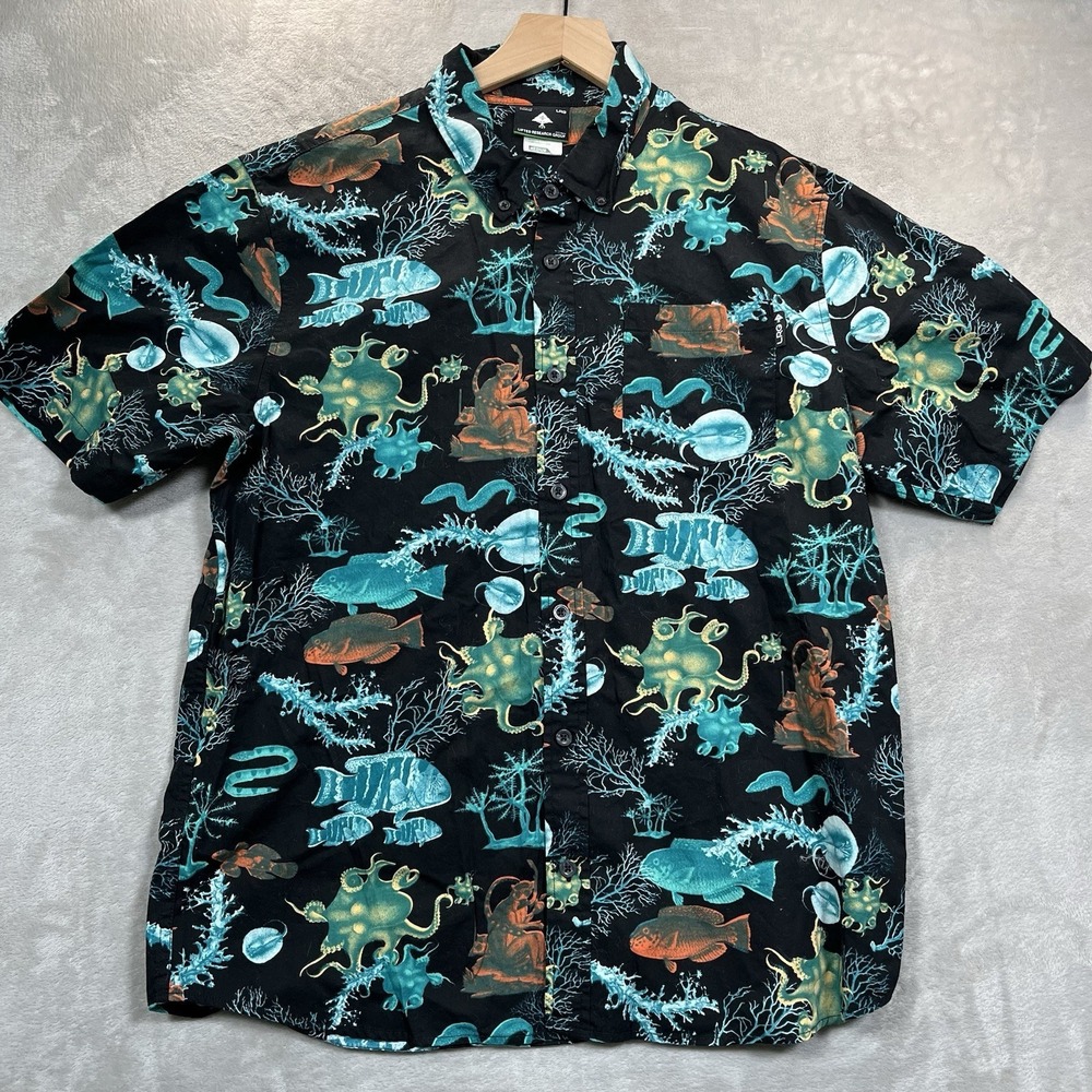 Lifted Research Group LRG Button Shirt M Ocean Life Fish Octopus Coral